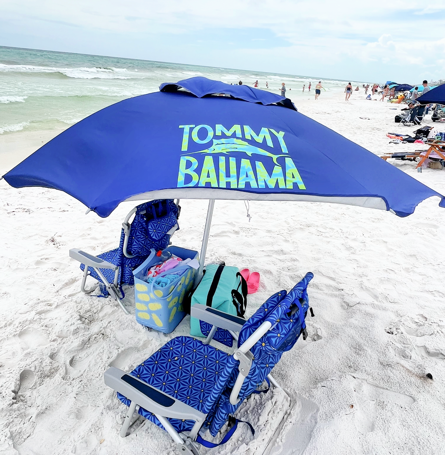blue Tommy Bahama beach umbrella