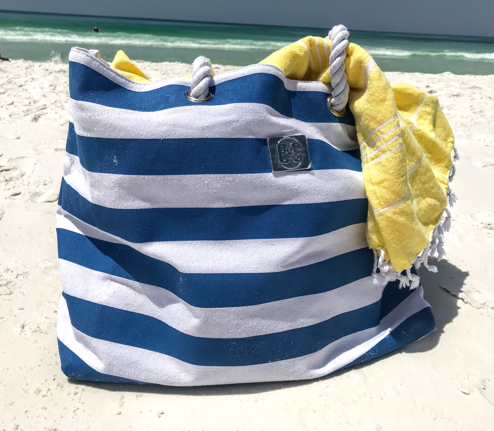 striped beach tote bag