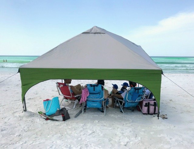 beach sun shade with a family beach tent